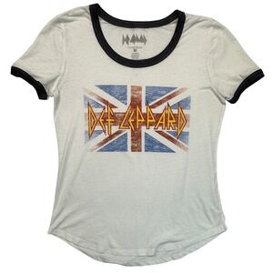 Official Def Leppard Union Jack Ringer Tee White Lightweight Band Shirt RARE